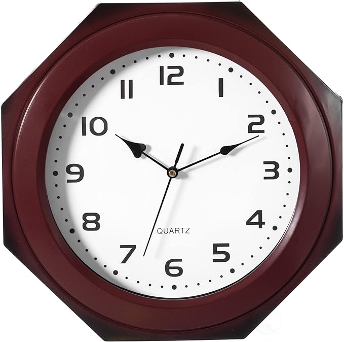 Clockswise Quickway Imports Brown Modern Decorative Octagon Shaped Wood- Looking Plastic Wall Clock for Living Room, Kitchen, or Dining Room by Clockswise