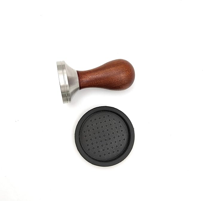 58mm Coffee Tamper Espresso Hand Tamper 304 Stainless Steel Espresso Wooden Handle Coffee Tamper with Mat (58mm)