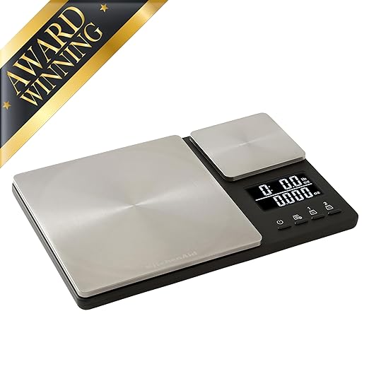 KitchenAid KQ909 Dual Platform Digital Kitchen and Food Scale, 11 pound capacity and Precision 16oz capacity, Black with Stainless Steel