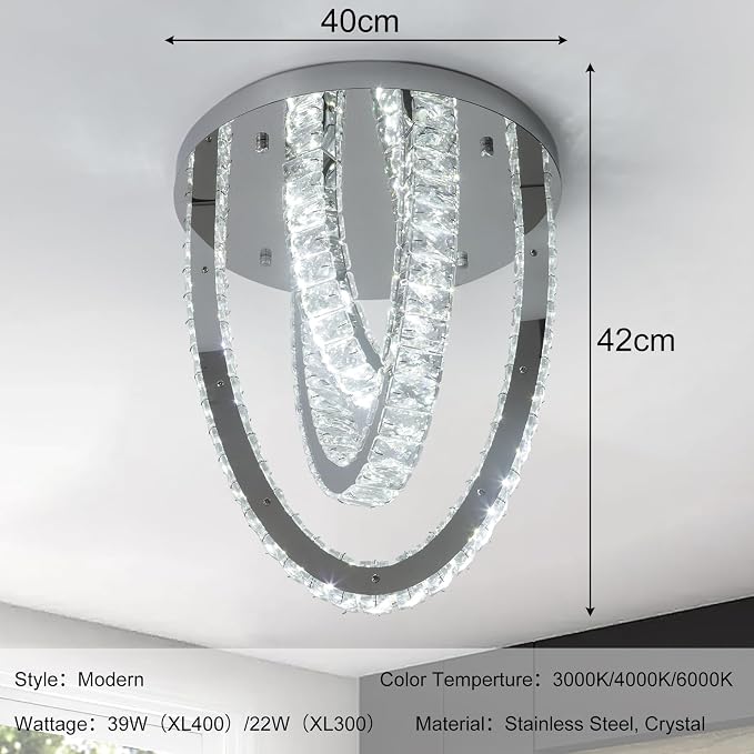 Modern Crystal Ceiling Light Chandelier, Flush Mount Lighting Fixture Pendant Ceiling Lamp Light for Living Room Bedroom Dining Room Hallway - Image 5