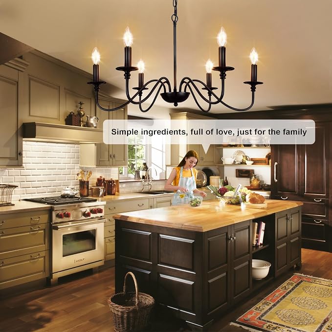 Depuley Farmhouse Chandelier for Dining Room: 6-Light Black Industrial Kitchen Island Pendant Light Fixture - Rustic Candle Chandeliers Vintage Modern Hanging Ceiling Lamp for Bedroom Foyer - Image 6