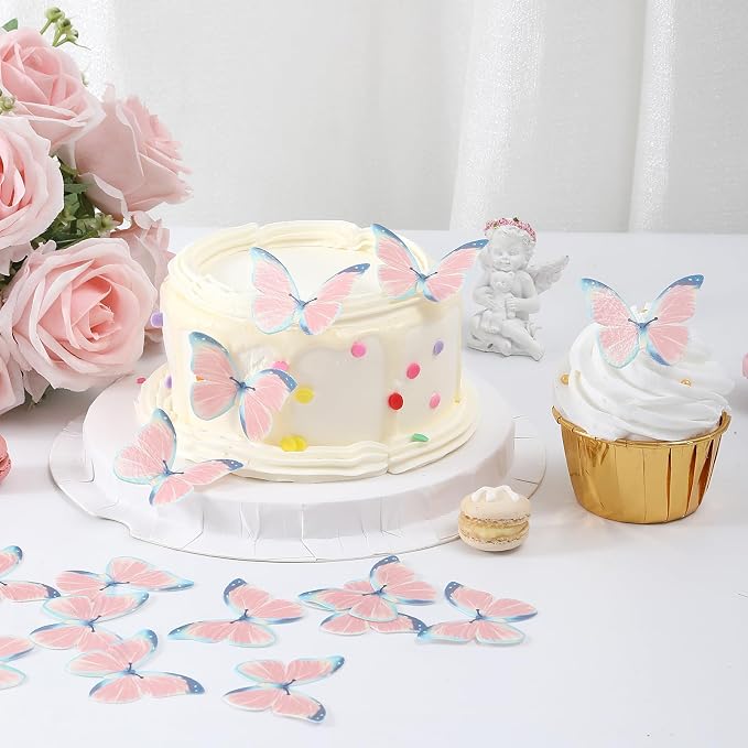 YOcity 48Pcs Edible Butterflies Cake Toppers - Wafer Paper Cupcake Decorations for Wedding, Birthday Party - BLUE - Image 4