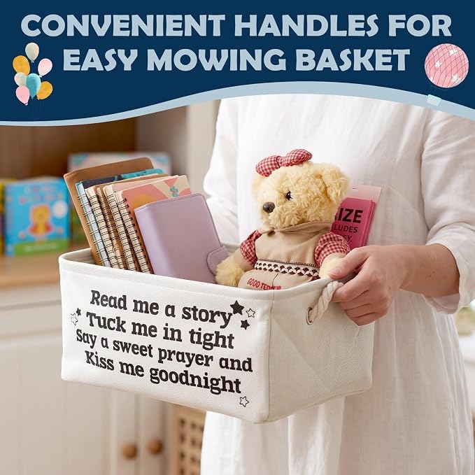 Marsui Read Me a Story Book Storage Basket, Tuck Me in Tight Book Storage Bin Bookish Accessories Organizer for Nursery Room, Classroom, Daycare Nursery Room Home Accessories Baby Shower Gifts - Image 3