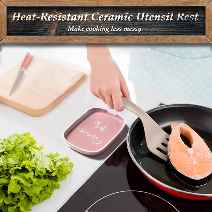 Ceramic Spoon Rest for Stove Top, DAYYET Large Spoon Holder, Spoon Rest for Kitchen Counter, Heat-Resistant Cooking Utensil Rest, Pink Kitchen Decor and Accessories - Image 4