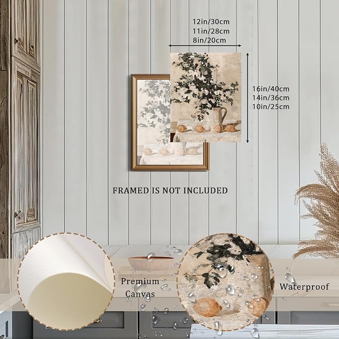 XOCUUI Vintage Wall Art Kitchen, Flowers and Lemons Pictures Painting Botanical Decor, Unframed Canvas Prints Art, Vintage Bathroom Decor, Farmhouse Wall Art for Dining Room, 12"x16" - Image 2