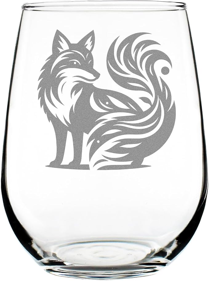 Fox Engraved Stemless Wine Glass, Whimsical Woodland Animal Art, Etched 17oz Tumbler, Nature Lover, Unique Glassware Home Decor by Make+Your+Mark+Design
