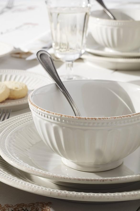 Lenox Dinnerware Sets, French Perle Groove White 24-Piece Dinnerware Set, Service For 8, Stoneware, Dishwasher Safe, Microwave Safe, Bowls, Plates And Bowls, Dinner Dishes, Plates (White, 24 Piece) - Image 7