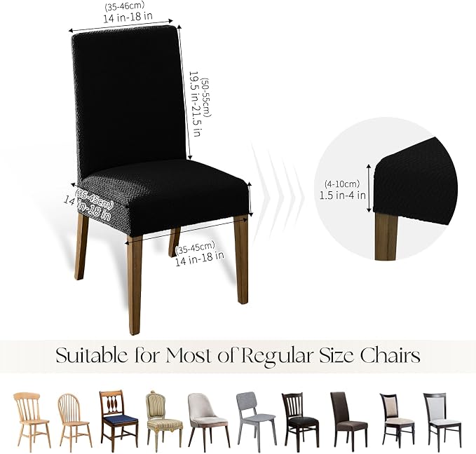 MOSAYT 100% Waterproof Dining Room Chair Covers Set of 4, Super Fit Stretch Jacquard Parson Chairs Slipcovers Removable Washable Chair Seat Protectors for Home, Kitchen, Banquet (Black) - Image 6