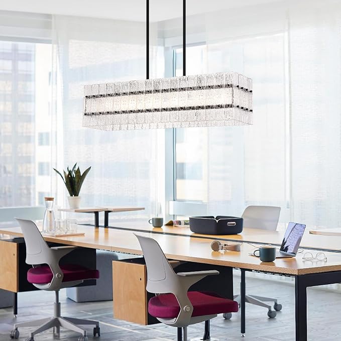 Modern Black Rectangle Water Ripple Glass Chandelier 6 Lights for Dining Room Kitchen Island Bar Living Room UL Listed L39.4 in - Image 3
