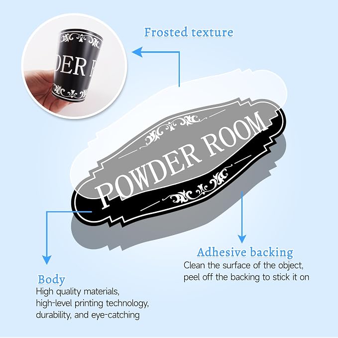 Powder Room Sign Sticker for Business and Home，Self-adhesive Cute Powder Room Door Decor，Waterproof Guest Bathroom Decals for House，Office，Shop - Image 4