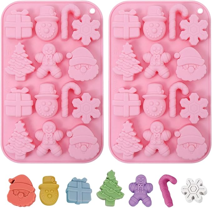 2 Piece Christmas Silicone Molds for Chocolate, Snowman Xmas Tree Hat Santa Claus and Snowflake Shape 3D Chocolate 28-Cavities Candy Moulds for Christmas Day, Holiday Theme Candy Pudding Jelly Making