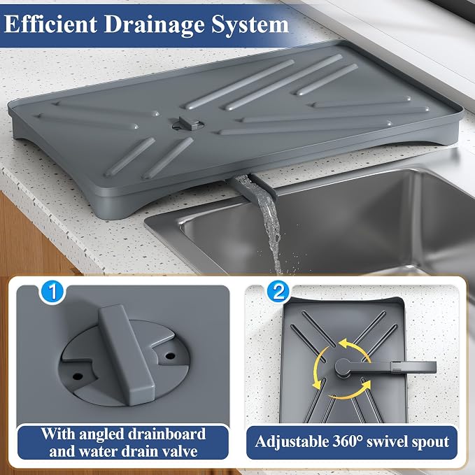 SNTD Dish Drying Rack for Kitchen Counter, 11.8" W x 16.7" L, Silver | Rustproof Stainless Steel, Large Capacity, Self-Draining Drainboard, Rotating Spout, Removable Utensil Holder - Image 4