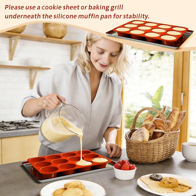 SINBEE Silicone Muffin Pans for Baking - 3 Pack Silicone Molds 12 Cups Nonstick Cupcake Pan for Baking BPA Free Cake Pop Mold Egg Muffins - Image 5