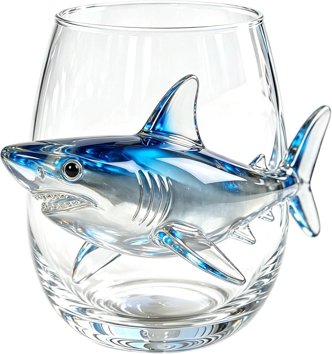 Artisanal Blue Ringed Glassware Octopuses Stemless Wine Glasses Marine Animal Bar Glass Coastal Home For Lovers (White2, A) by Unknown
