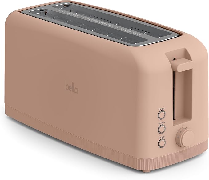 bella 4 Slice Slim Toaster, Fits-anywhere™ Kitchenware, 6 Setting Shade Control with Reheat & Cancel Buttons, Fits Sourdough, 10” Long Slot, Anti Jam & Auto Shutoff, 900 Watt, Blossom by bella