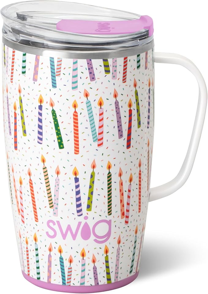Swig Life 18oz Travel Mug, Insulated Tumbler with Handle and Lid, Cup Holder Friendly, Dishwasher Safe, Stainless Steel, Birthday Gifts for Women (Make a Wish) by SwigLife
