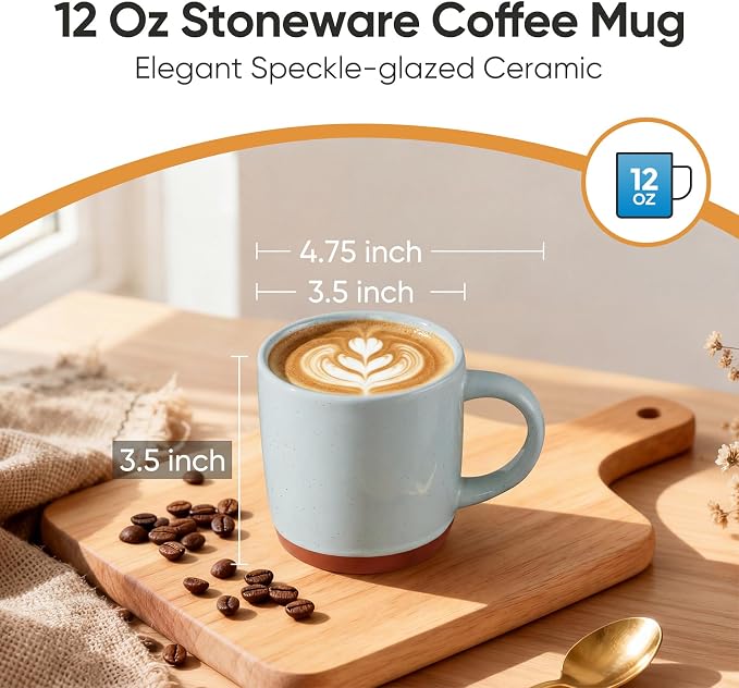E-far Ceramic Coffee Mug Set of 4, 12oz Stoneware Coffee Cup with Handle, Porcelain Tea Cups, Modern Farmhouse Latte Mug Gift Set for Women & Men, Microwave Safe, Speckled Gray - Image 2