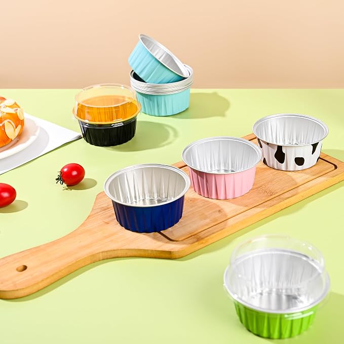 Mini Aluminum Foil Cupcake Baking Cups with Lids (40pcs, 5oz) Round Cupcake Foil Liners Tart Pie Tin Pan Holder - Disposable Mini Cake Containers Flan Molds for Pudding, Souffle, Party, Wedding - Image 5