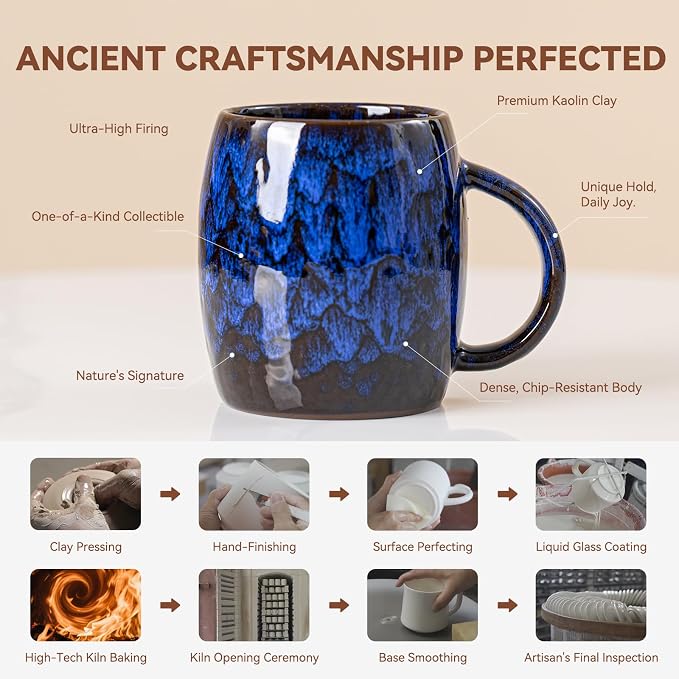Midnight Blue Ceramic Coffee Mug 14oz - Handcrafted Artisan Mug with Large Comfortable Handle, Unique Design for Coffee Lovers, Dishwasher Safe - Image 5