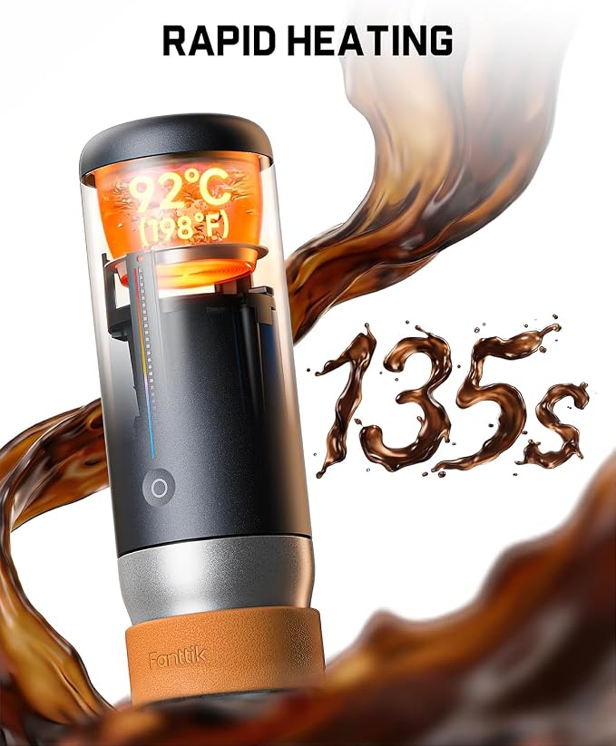 Fanttik Cafein 11 Portable Coffee Machine, 20 Bar Coffee Maker with USB-C | Portable&Compact, 135s Rapid Heating, Golden-Cup Extraction, IP65, 4500mAh*3, Travel, Fishing, Hiking, Party, Gym,Office - Image 5