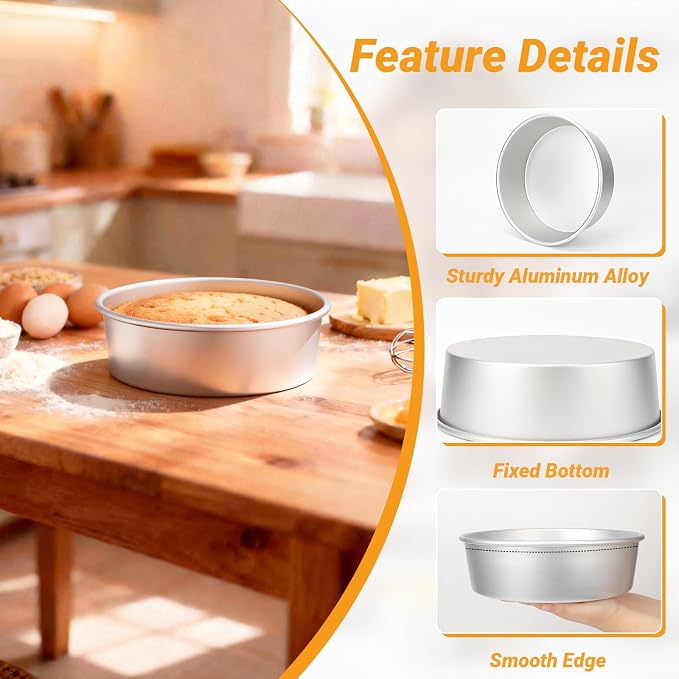 Beasea 10 Inch Cake Pans Set of 3, Large Aluminum Alloy Round Cake Pans for Baking, Layered Cakes Tin Mold for Wedding Birthday Party - Fixed Bottom - Image 3