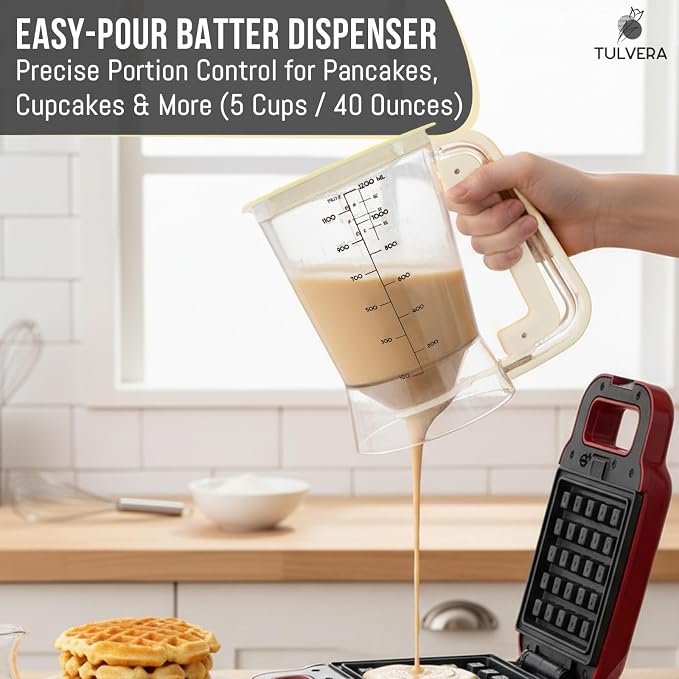 Pancake Batter Dispenser | 5-Cup Mix Pourer for Pancakes, Waffles, Crepes, Muffins, Cupcakes | Squeeze Handle, Portion Control Pitcher, Durable Drip-Free Design | Baking Accessories (Buttercream) - Image 2