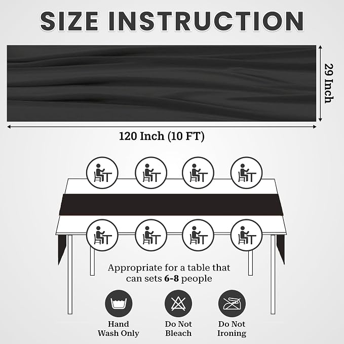 Pack of 12 | Black |10ft Chiffon Table Runner 29x120 Inches Long Romantic Rustic Sheer Gauze Runner for Wedding Bridal Shower Birthday Banquets Engagement Spring Easter Boho Decorations - Image 3
