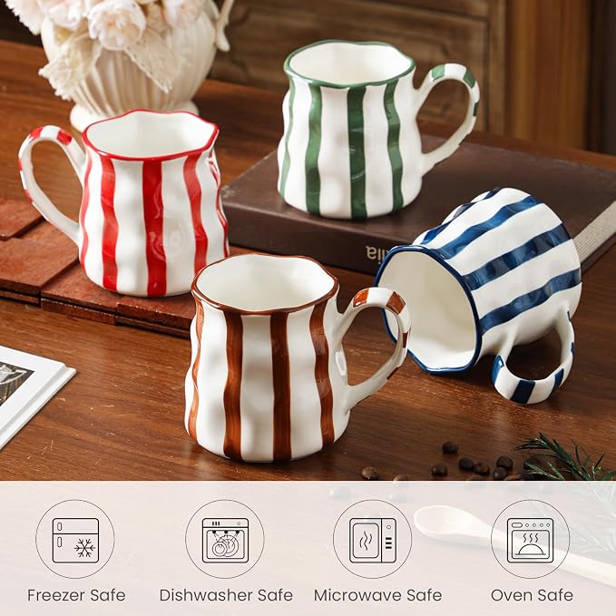 Ceramic Coffee Mug,14 oz Large Mug,Cute Coffee Mug, Ceramic Mug,Hand-Painted Coffee Cup (Blue) - Image 4