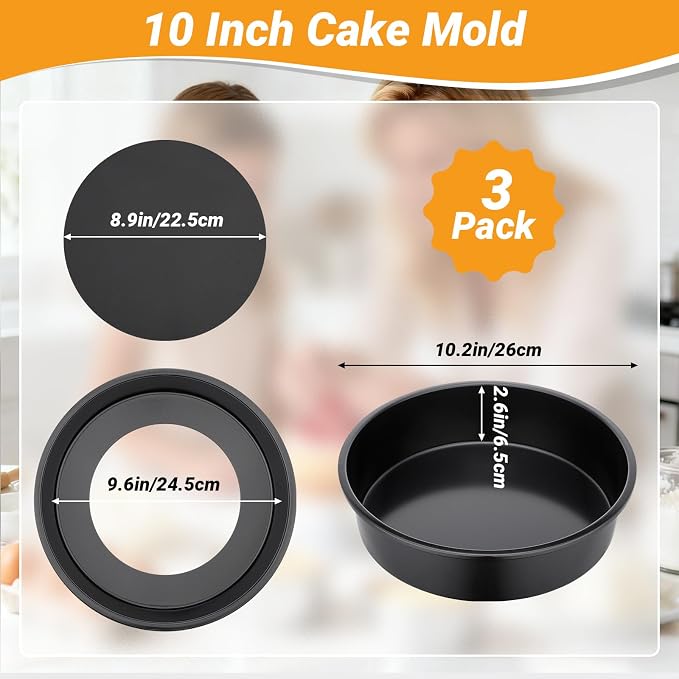 Beasea Round Cake Pans, 3 Pack 10 Inch Nonstick Carbon Steel Round Cake Pan with Removable Bottom, Baking Mold Tin for Cheesecake - Image 2