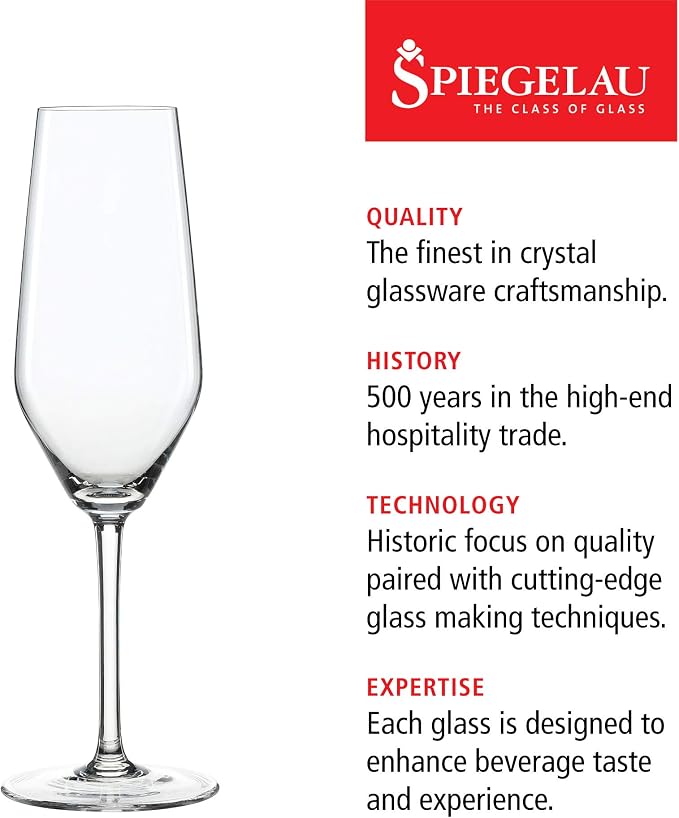 Spiegelau Style Champagne Flutes, Elegant Crystal Champagne Glasses Gift Set, Perfect for Prosecco, Sparkling Rose, Mocktails, Home Bar Accessories, Housewarming, Wedding Gifts, 8.5 oz, Set of 4 - Image 2
