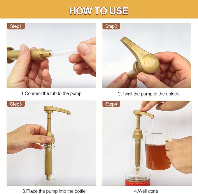 Kdzdong-6Pcs Gold Coffee Syrup Pumps, Compatible with 25.4 Oz/750ml Bottles, Great for Home & Coffee Bar Drinking Mixes, Tea, Beverage, Cocktails