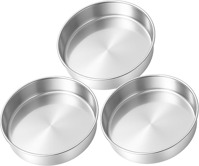 Leonyo Stainless Steel Round 9½ Inch Cake Pans For Baking, 3 Pack | Smash 9½x2Inch Round Cake Baking Pan Tins Set, Outter 10IN Metal Circle Layer Tin for Birthday Party, Dishwasher Oven Safe by Leonyo
