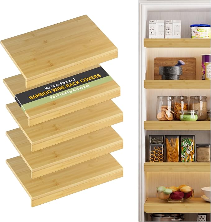 Wire Shelf Covers, Bamboo Wire Rack Covers for Pantry, Closet，Kitchen (5pcs, 24" W x 16" D, Natural) by ClimbHope