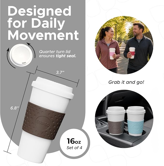 Copco Acadia Travel Mug, 16 Oz - Pink, Azure, Brown, Red, Set of 4 - Image 2