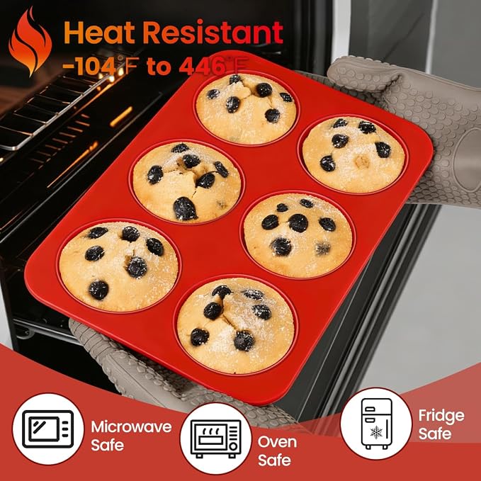 CAKETIME Silicone Jumbo Muffin Pan 3 Pack 6 Cup 3.5 Inch Large Muffin Tin Non Stick BPA Free for Baking Giant Muffins Cupcakes Frittatas - Image 7