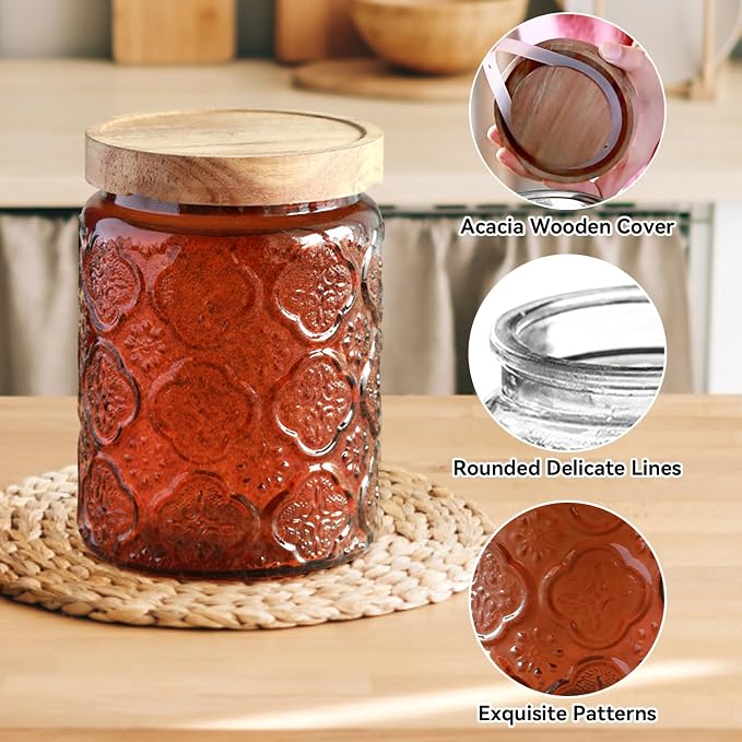 Comeon Vintage Glass Jar With Lid, Cookie Candy Jar, Food Storage Container | Vintage Design With Lid, Suitable For Kitchen And Office, Multi-Purpose Storage Jar - Image 3