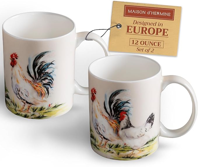 Maison d' Hermine Coffee Mug with Handles Tea Cups (12 Ounce, Pack of 2) | Fine Bone China Coffee Mugs for Hot Beverages Cappuccino Latte Home Restaurant Hotel Spring Summer -Campagne by MaisondHermine