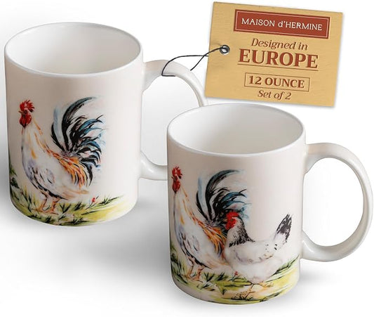 Maison d' Hermine Coffee Mug with Handles Tea Cups (12 Ounce, Pack of 2) | Fine Bone China Coffee Mugs for Hot Beverages Cappuccino Latte Home Restaurant Hotel Spring Summer -Campagne by MaisondHermine