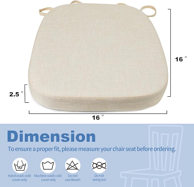 BUYUE Thickened 2.5" Dining Chair Cushions Set of 6, U-Shape High Density Foam Comfortable Chair Pads for Kitchen, Slip Resistant Indoor Seat Cushions (6 PCS, Beige) - Image 3