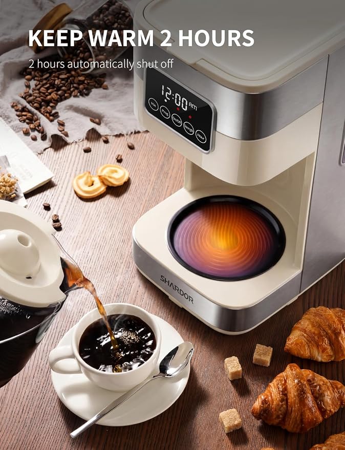 SHARDOR 10-Cup Programmable Coffee Maker, Regular & Strong Brew Drip Coffee Machine for Home and Office, Auto Shut Off, Permanent Filter (Beige) - Image 5