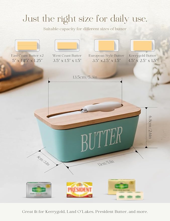 Ceramic Butter Dish with Lid and Knife & Silicone Seal for Countertop Green | Suitable Capacity, Great Sealing, Home Decor Kitchen Gift Housewarming Gift - Image 2