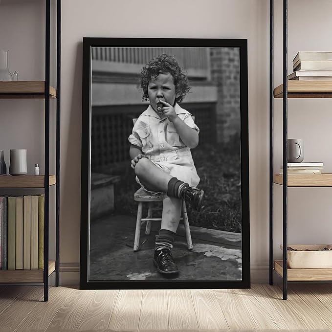 UXCBIA Little Boy Smoking A Cigar, Black And White, Vintage Photo, Oddities, Funny Poster Canvas Poster Bedroom Decor Sports Landscape Office Room Decor Gift Black Frame 24x36in(60x90cm) - Image 4