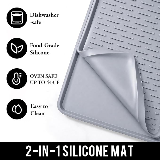 Caketime 2 In 1 Silicone Coffee Bar Mat Accessories for Keurig Coffee Maker with Detachable Dish Drying Rug Kitchen Counter Under Sink Drainer Necessities Home Decor 16"x24" Extra Large Light Gray - Image 2