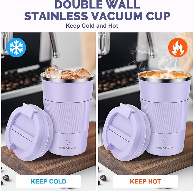 MOMSIV 12oz Travel Coffee Mug, Insulated Coffee Cup with Leakproof Lid | 6-Hour Heat Retention, 360°Leak proof, Vacuum Stainless Steel Double Walled, BPA-free, Reusable And To Go Coffee Mug - Image 3