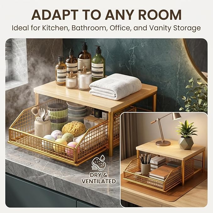 Sakerplus Coffee Pod Holder with Drawers (Gold) | Coffee Pod Organizer and Coffee Pod Storage for Countertop, Metal Basket Coffee Pod Drawer Organizer for Kitchen, Office - Image 8