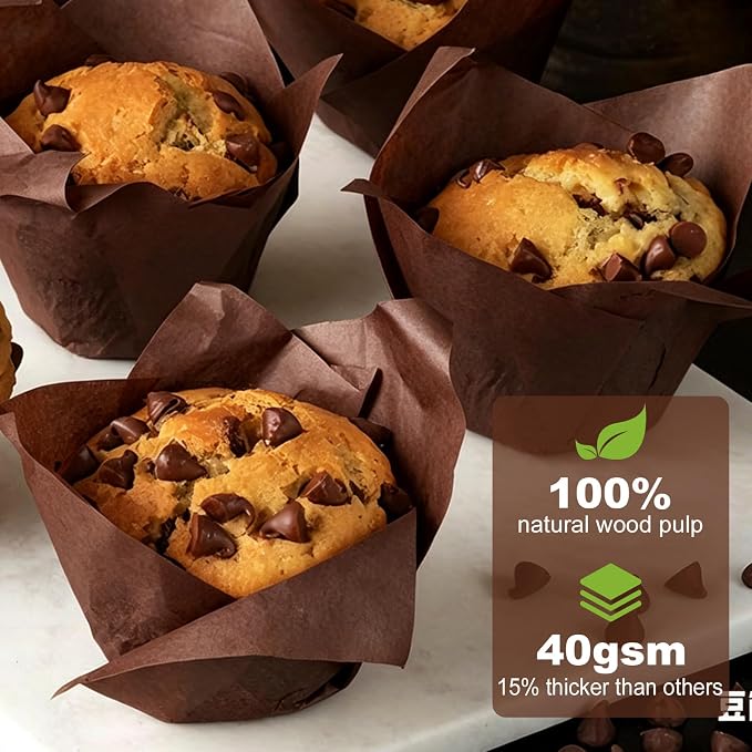 100pcs Extra Large Size Tulip Cupcake Liners for Baking Cups, Food Graded Parchment Paper Large Muffin Liners Holders, Greaseproof Cup cake Wrappers for Party, Christmas by Neyimqr (Coffee) - Image 7