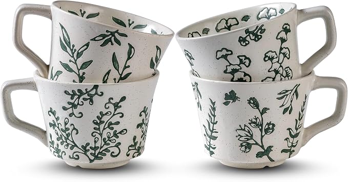 Ceramic Mugs 11 oz Set of 4, Unique Luxurious Stoneware Cups for Coffee Milk Latte Cappuccino Tea, Office Home Kitchen Use, Dishwasher Microwave Freezer Safe, Mixed Green - Image 9
