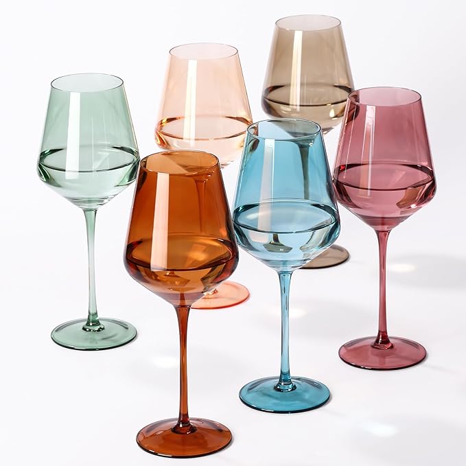 Colored Wine Glasses Set of 6, Handblown Colored Wine Glasse,Coloful Glassware,17OZ for Red or White Wine,Wedding Gift, Anniversary, Christmas, Birthday Wine Glass,Mothers Day Gifts,Gifts for My Wife by SIPBYSOP