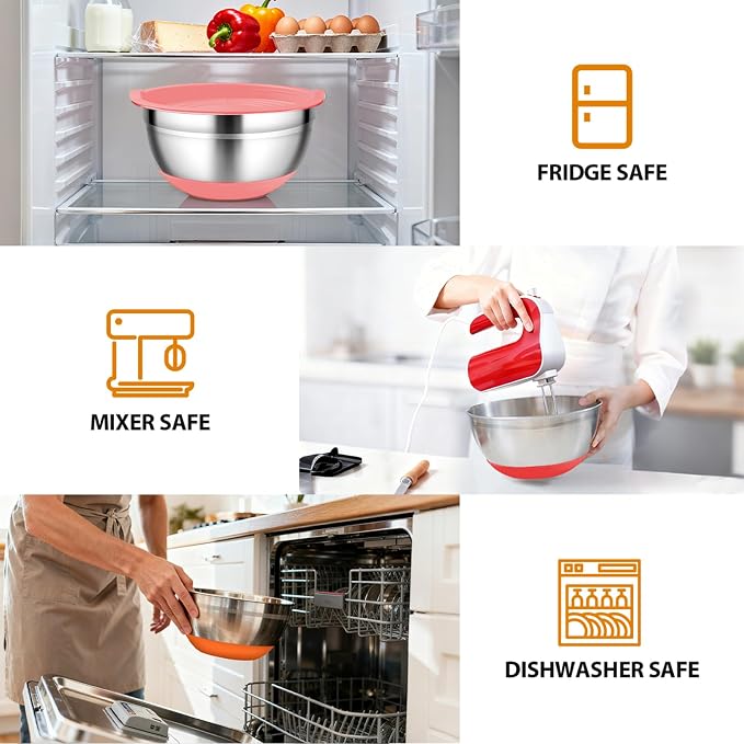 Mixing Bowls with Airtight Lids, 18pcs Stainless Steel Mixing Bowls Set | Nesting Non-slip Silicone Bowls Bottom, Size 4.5, 3.6, 2.7, 2.1, 1.7, 1.1, 0.7 qt, Fit for Mixing & Serving(Colorful ) - Image 5