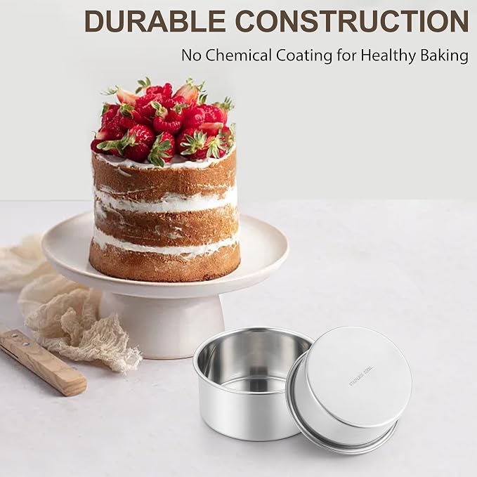 Homikit Mini Round Cake Pan Set of 2, 4 Inch Stainless Steel Small Baking Pans, 2” Deep Layer Smash Cake Tins, Oven & Dishwasher Safe，Non-Toxic & Healthy - Image 4